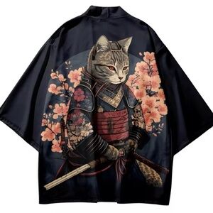 kimono Size medium Cat Shirt New Japan Japanese Floral